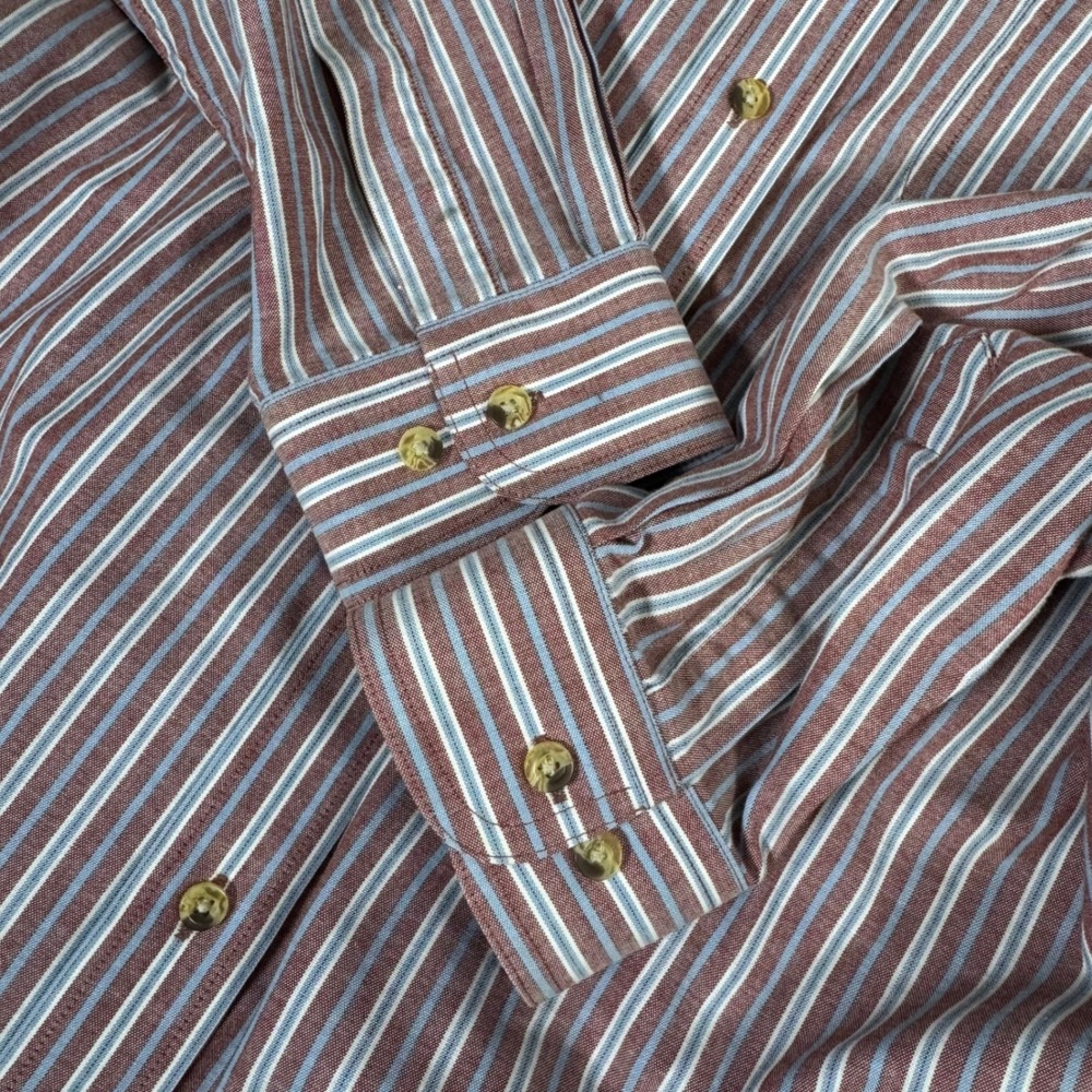 LL Bean Button Down Shirt Mens Large L Red Blue Striped Long Sleeve Cotton - Picture 9 of 11